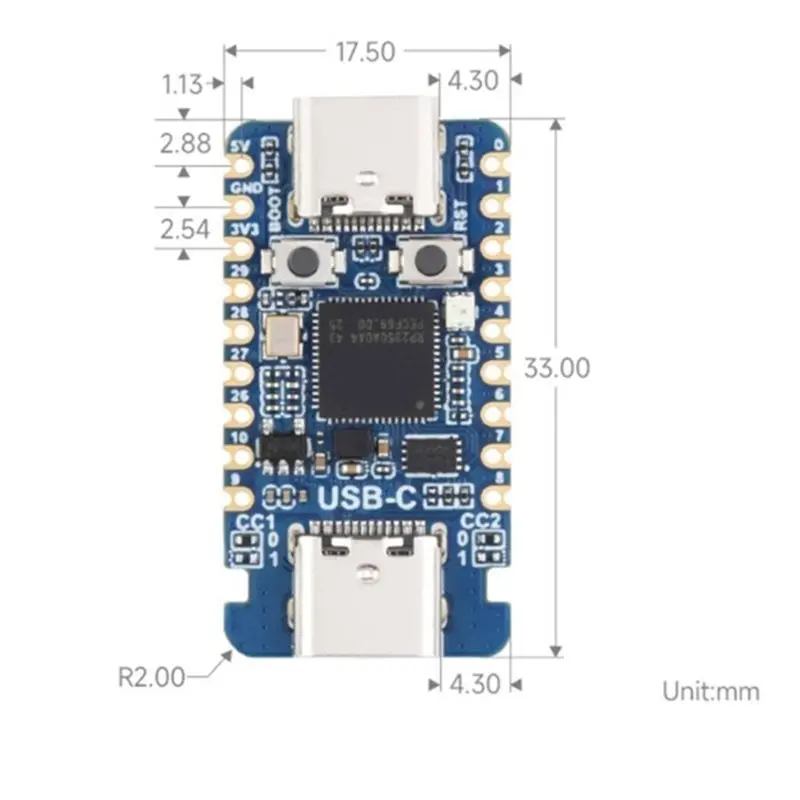 【ELECTRONIC-ACCESSORIES】2Pcs RP2350A USB-C Dev Board Built-In Temperature Sensor For Raspberry Pi RP2350A MCU Mini Development B