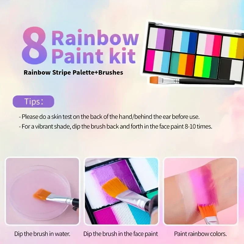 8 Colours Water-Soluble Rainbow Palette Children's Face Body Paint, Halloween Stage Makeup Body Paint Pigments Face Makeup