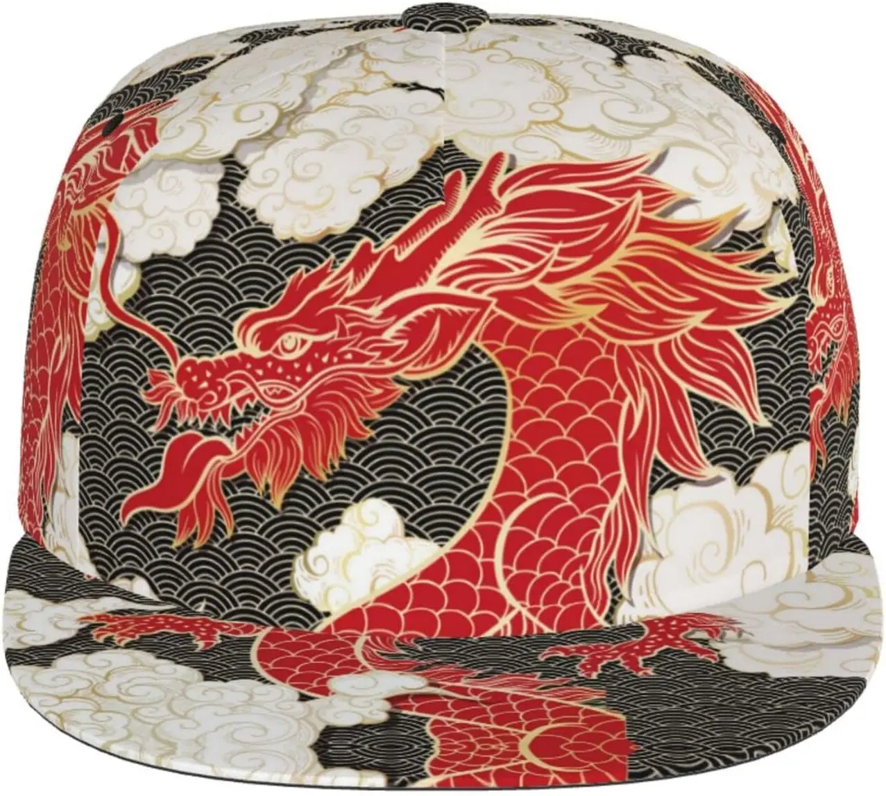 Chinese Dragon Baseball Cap Adjustable Flat Brim Cap Summer Cool Dragon Snapback Baseball Hats for Men Women