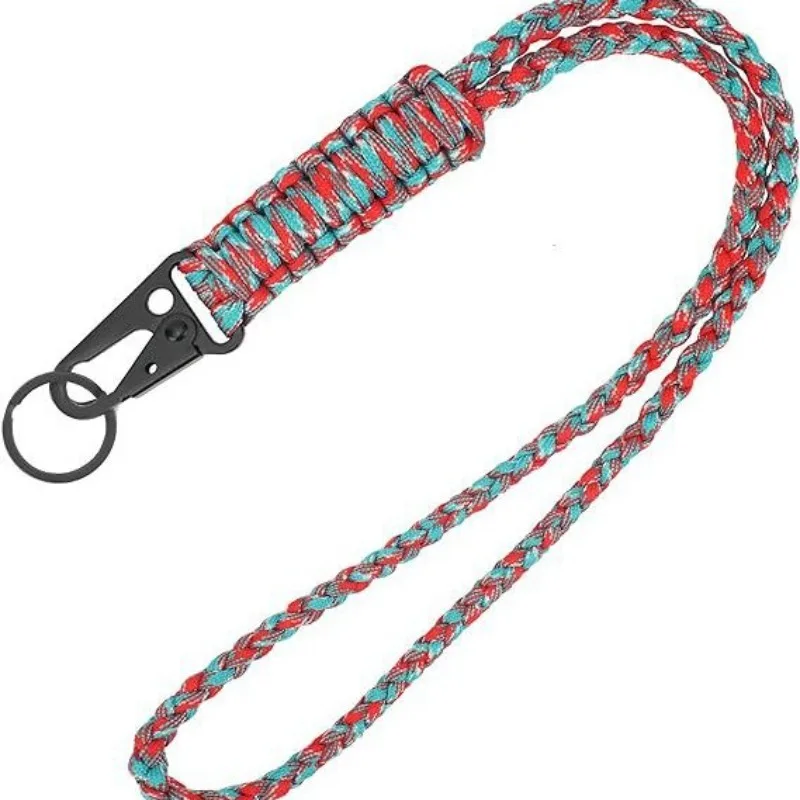 Bunter Schlüsselanhänger für Notfall-Überleben, Wandern, geflochtener Paracord-Karabiner, multifunktionales taktisches Schlüsselband-Zubehör