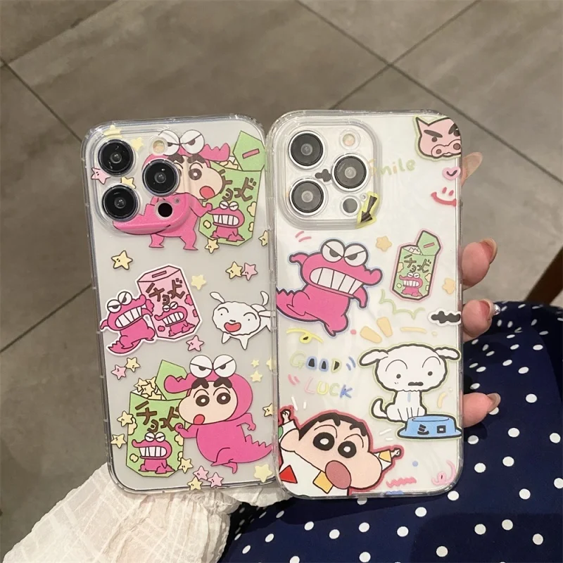 

Cute cartoon dinosaur Crayon Shin-chan snack Soft TPU Phone Case For For iPhone 11 12 13 14 15 16 17 Pro Max Plus bracket Cover