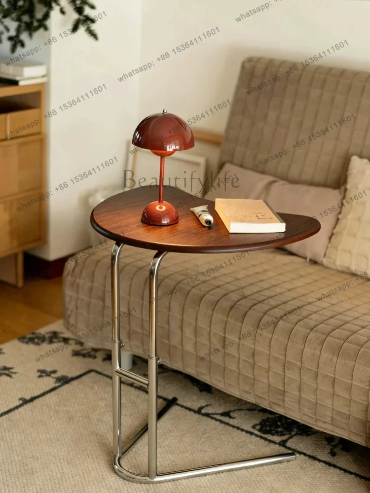 YJ Creative Coffee Table Bedroom Nightstand Adjustable Built-in Solid Wood Mobile Coffee Table Vintage-style Livingroom Side Tab