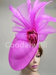 Elegancki kwiat Fascinator Pillbox Cap ślubny kobiety kapelusz z fascynatorem z pałąkiem na głowę Kentucky Derby damskie czapka millinery siatkowe kapelusze panny młodej