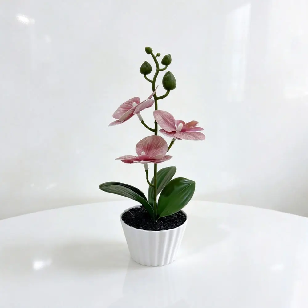 Elegant Faux Orchid Bonsai Potted Plant Decorative Simulation Phalaenopsis Flower Desktop Ornament For Living Room Office