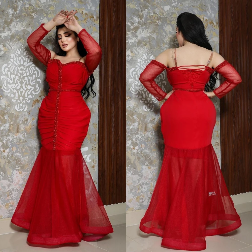 

Jersey Draped Pleat Sequined Birthday Mermaid Off-the-shoulder Bespoke Occasion Gown Long Dresses