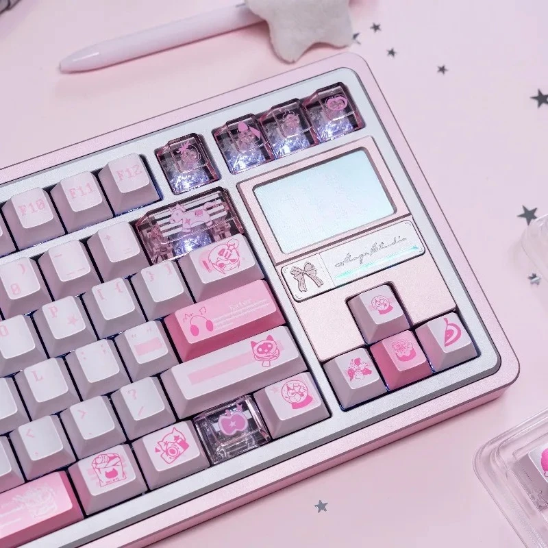 Berry Hard Candy Cute Pink Theme Keycaps Set PBT Sublimation Custom Original Handmade Keycap for Mechanical Keyboard Accessories