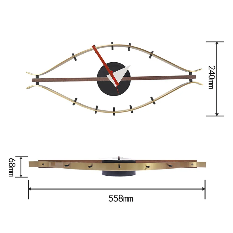 Small Retro Wall Clocks 56cm Nordic Light Luxury Walnut Copper Silent Creative Eye Clock Living Room Bedroom Office Decorative