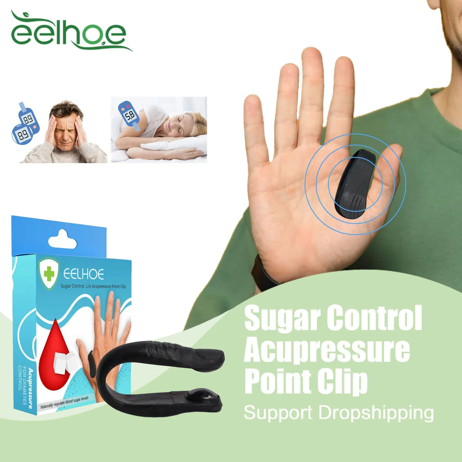 

Diabetes Relief Clip Relieve Anxiety Stres Fatigue Reduce Headache Relax Body Balance Blood Sugar Control Acupressure Point Clip