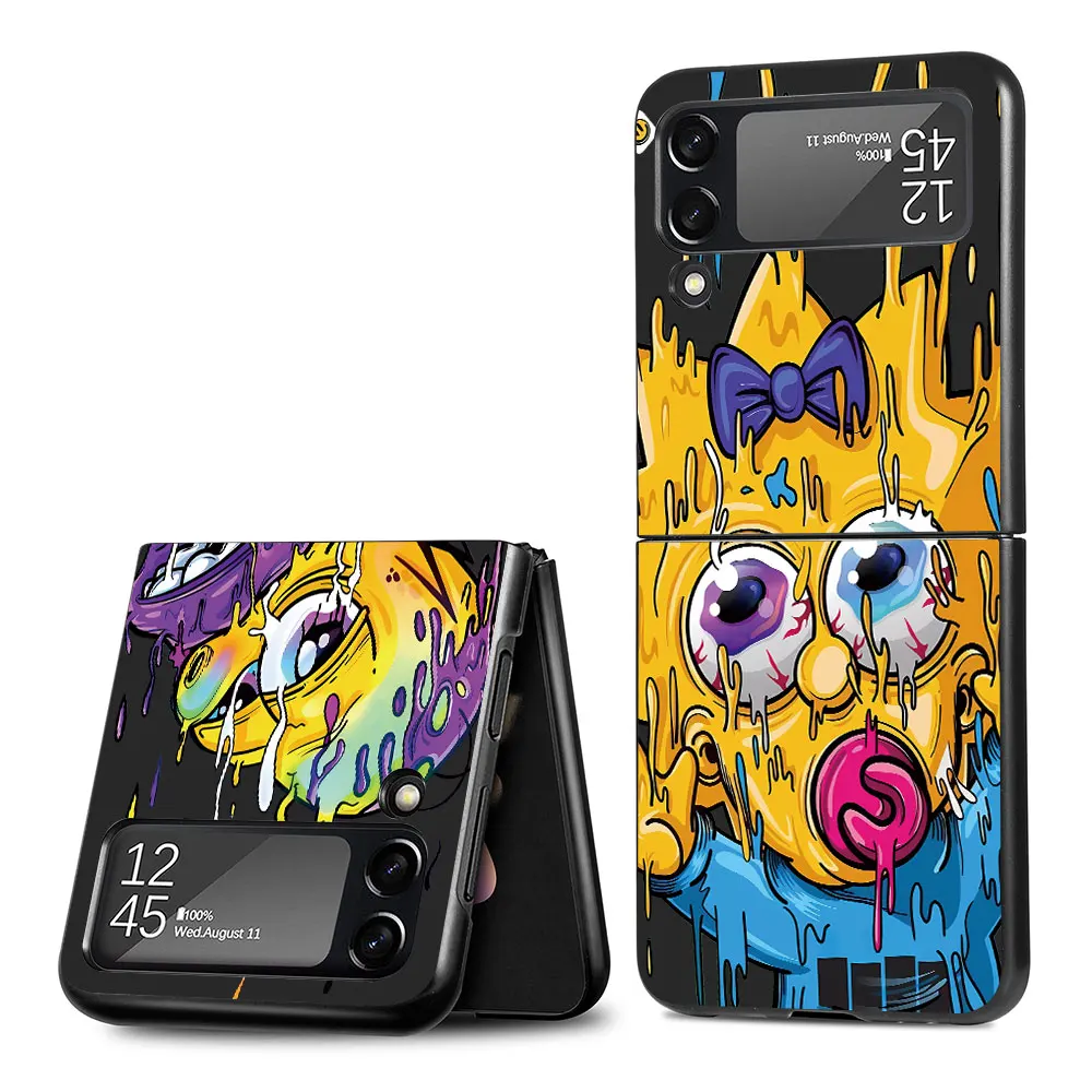 Simpsons Family Case for Samsung Galaxy Z Flip 4 3 5G Hard Black Phone Cover Zflip4 Zflip3 PC Folding Cases Flip4 Flip3 Coque