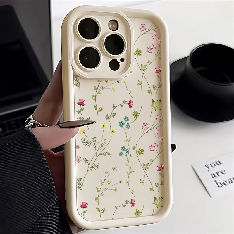 Flower Silicone Phone Case For iPhone 13 Case iPhone 15 Pro Max 14 12 16 11 XS XR X 7 8 Plus SE 2022 Shockproof Candy Soft Cover