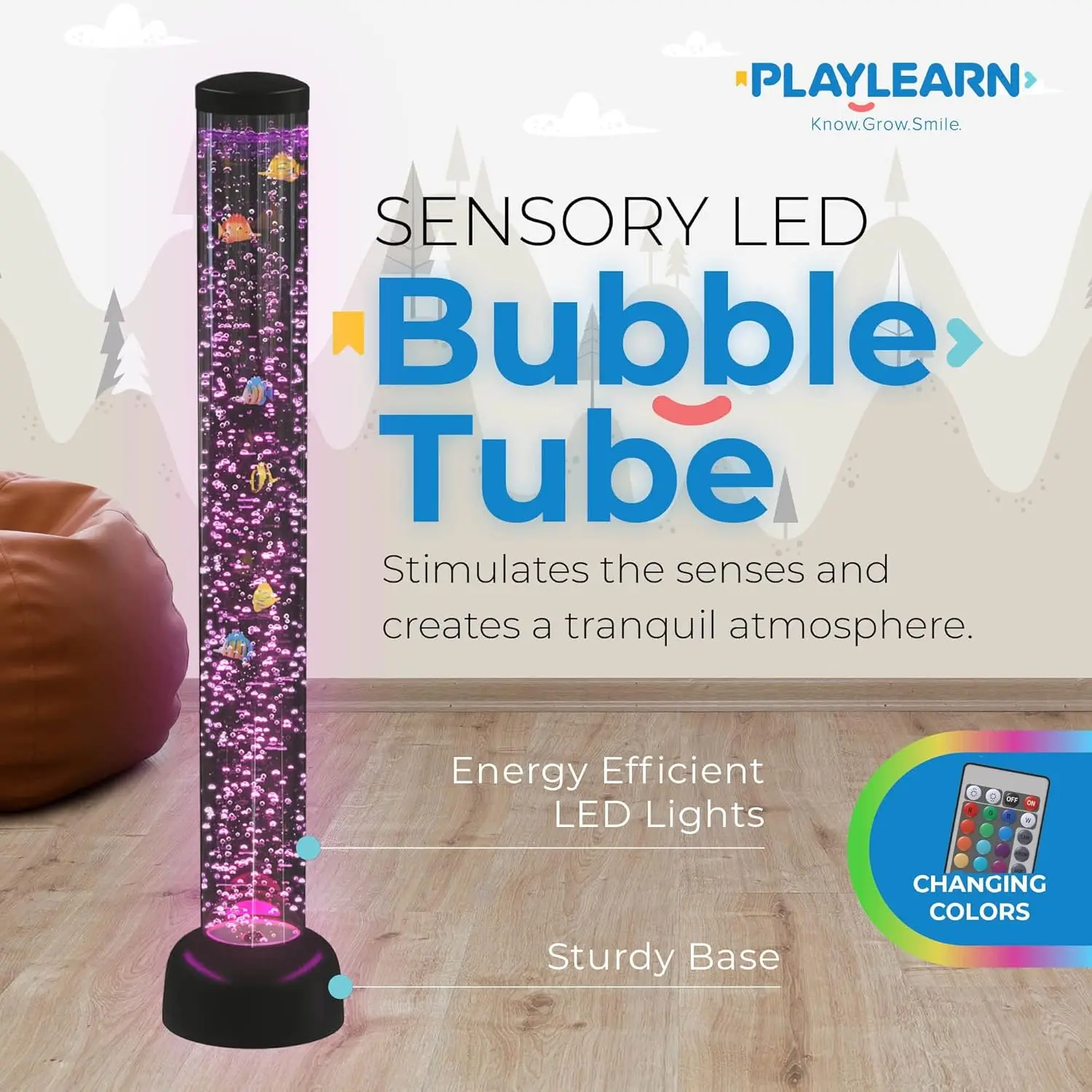 ylearn 3.3Ft Bubble Tube With Remote Control - 8 Fake Fish - Color Changing Led Lights - Sensory Bubble Lamp – Fake Fish