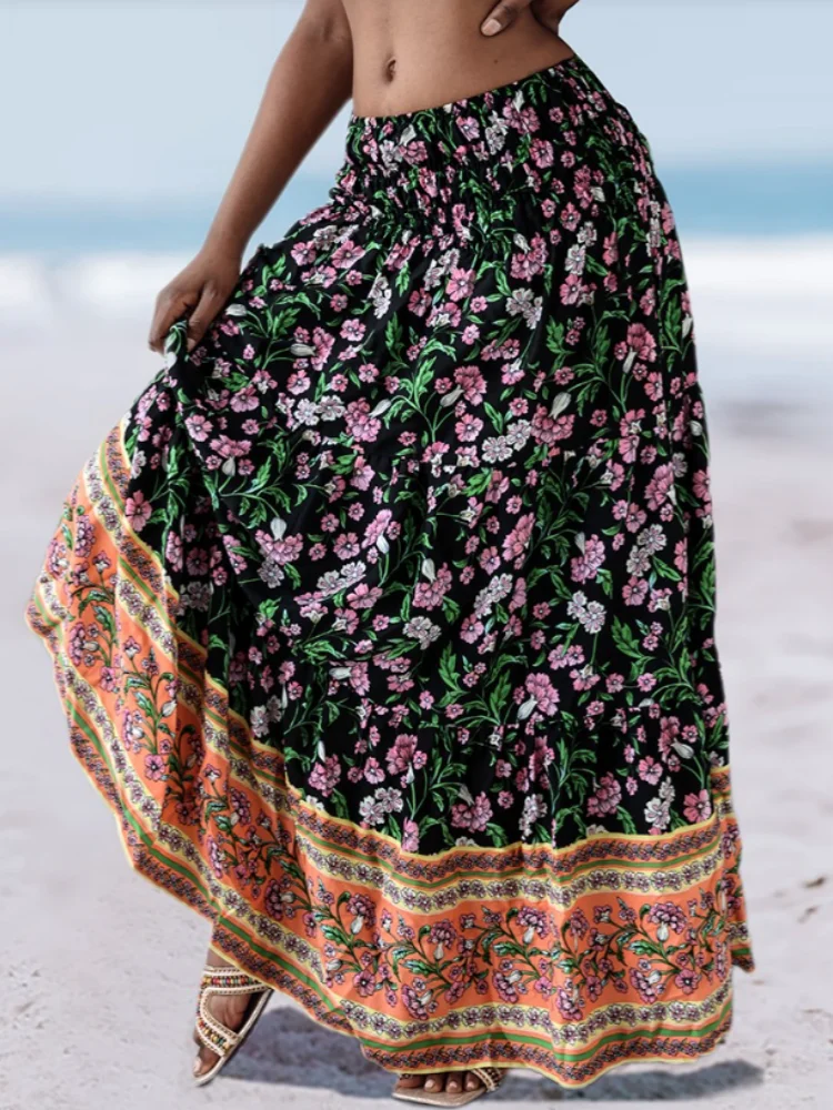 

GELITAYIN, новинка 2025, летняя женская пляжная элегантная длинная юбка для отпуска, повседневная солнцезащитная юбка без рукавов, элегантная богемная модная полуск...