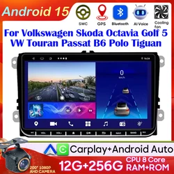 Android 15 For VW Volkswagen Skoda Octavia Golf 5 VW Touran Passat B6 Polo Tiguan Car Multimedia Radio Navigation GPS CarPlay BT