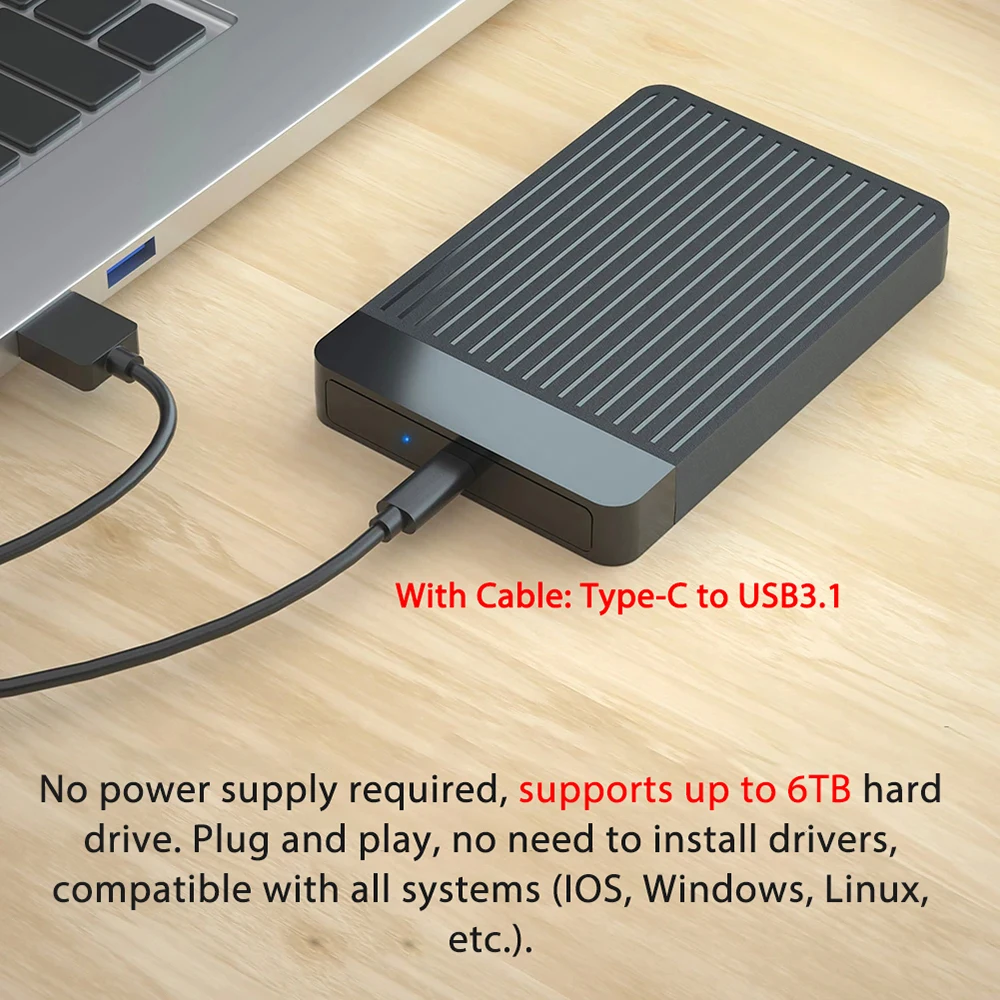 2,5 Zoll HDD/SSD Gehäuse SATA zu USB 3.1/3.0 Adapter Gehäuse 6Gbps HD Externes Festplattengehäuse für Festplatten Typ USB-C Gehäuse – Detail 3