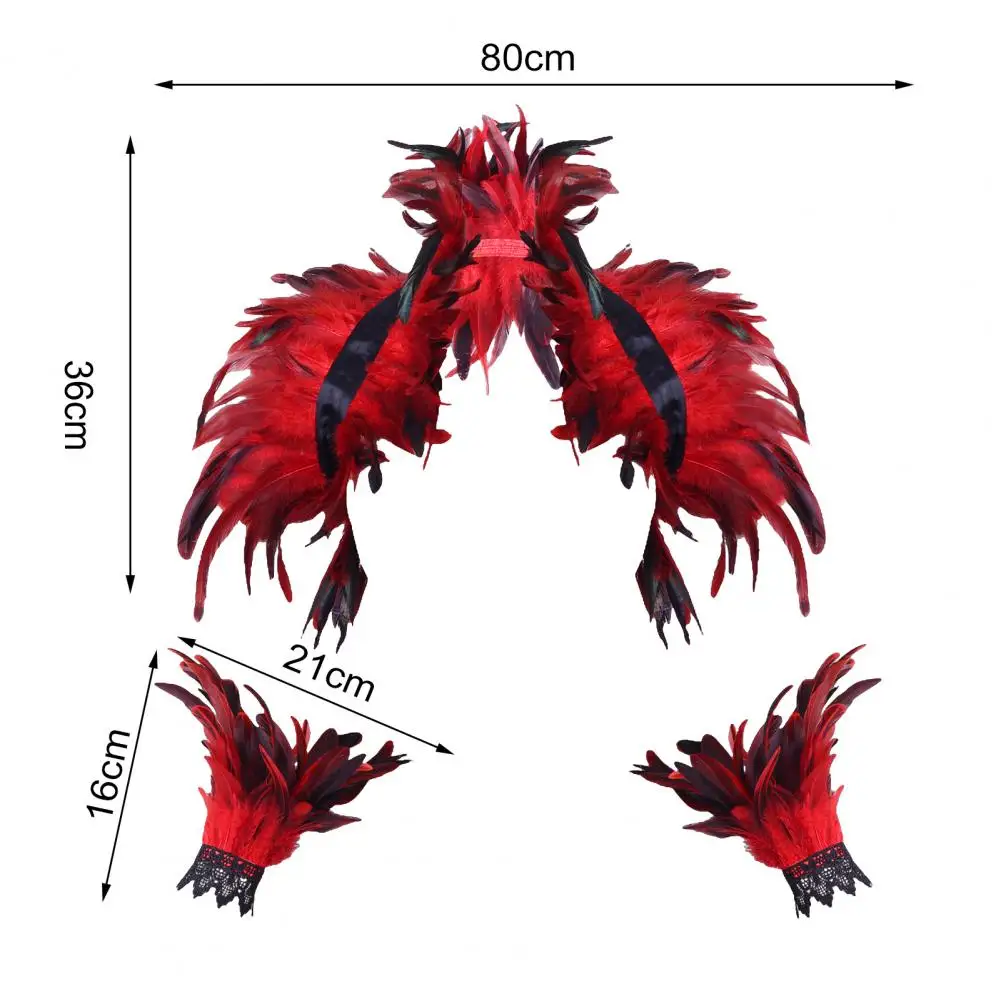 Готическая шаль с перьями, искусственный воротник с набором колец на запястье, ажурный кружевной костюм на Хэллоуин, карнавальный костюм, шарф на плечо, накидка с перьями