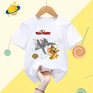 Disney-Tom và Jerry Anime In Casual Top dành cho bé trai và bé gái, áo phông của trẻ em, quần áo trẻ em, áo len ngắn tay 10 Áo nỉ chính của Tom và Jerry - №6