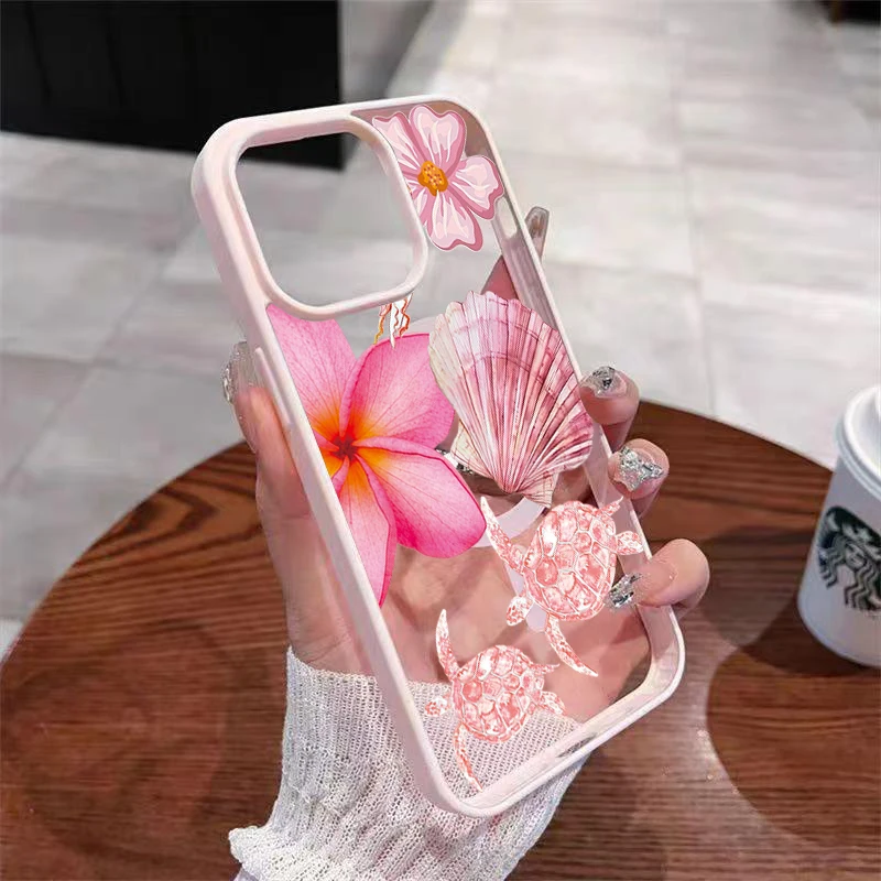 Muschelschildkröten-Lilienblumen Transparente Handyhülle für iPhone 17 16 15 11 14 13 12 Pro Max Plus Hüllen 17Air Silikon Magnetische Abdeckung – Detail 5