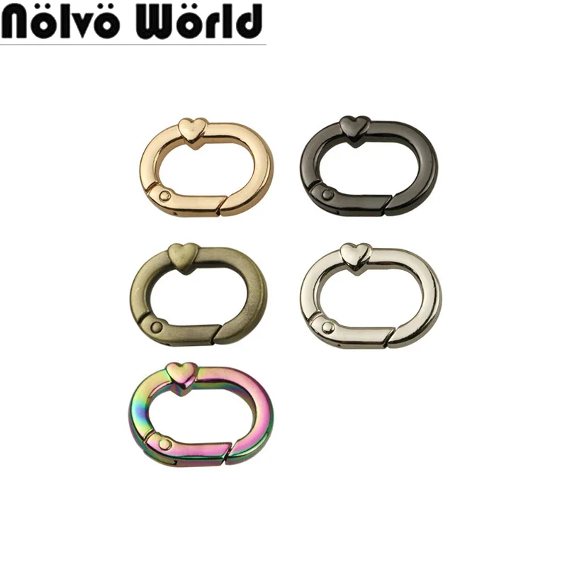 

20MM Heart-shaped Metal Oval Spring Buckles For Bags Belt Strap Open Keychain Carabiner Openable Dog Chain Clip Hook Accessories