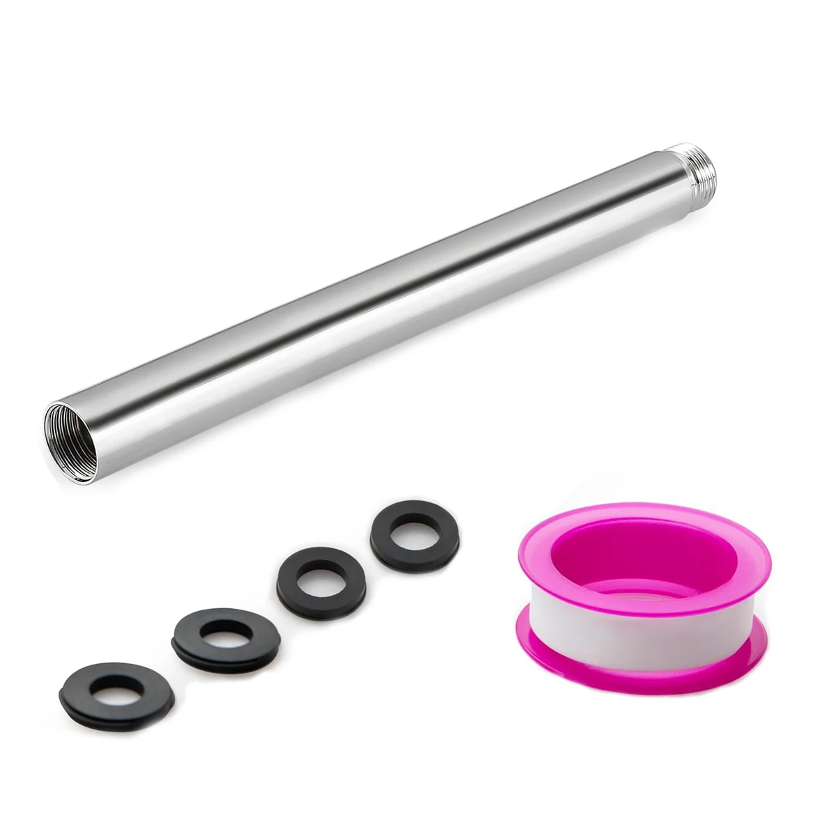 20cm Stainless Steel Shower Extension Arm Silver G1/2 Ferrule Bathroom Renovation Accessory with Inner And Outer Thread