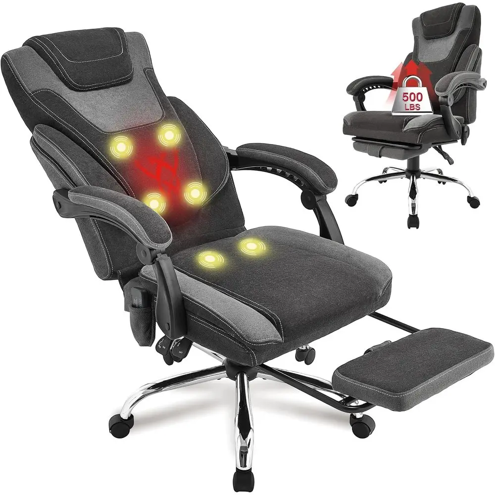 Oice Chair with ootrest,6-Point Vibration Massage & Heat Executive Oice Chairs,Big and Tall abric Oice Chair 500LBS,Ergonomic De