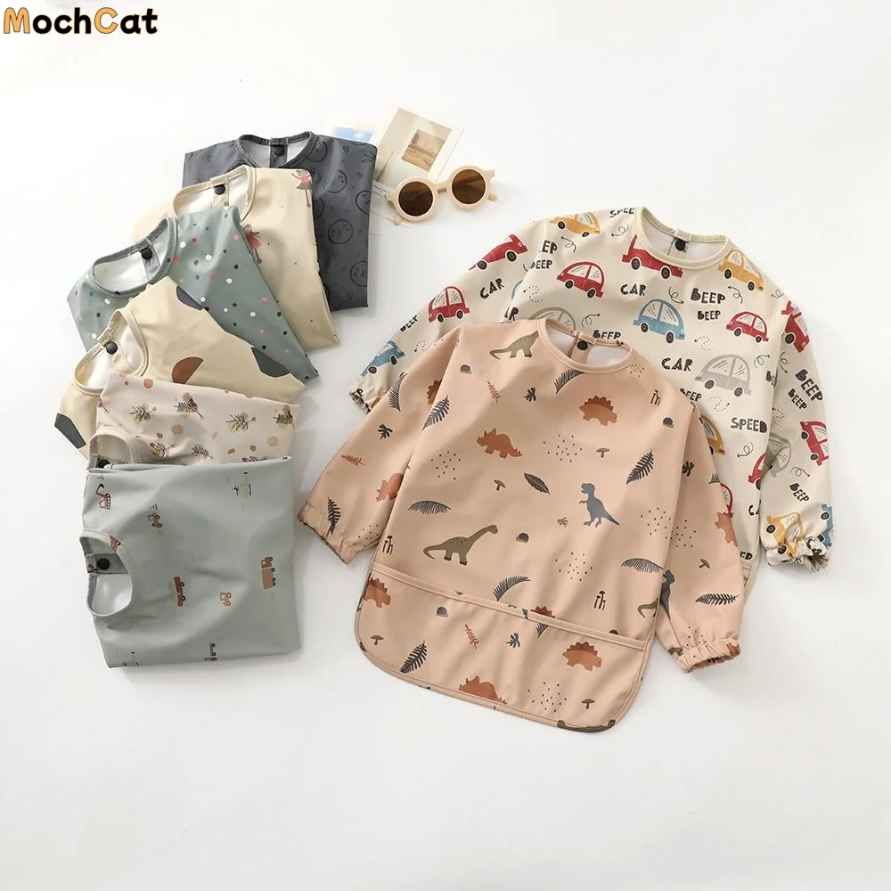 

Легко моющийся, машинная стирка, непромокаемый детский фартук-нагрудник с регулировкой, для малышей 6-54 месяцев, водонепроницаемый, с длинными рукавами, для малышей