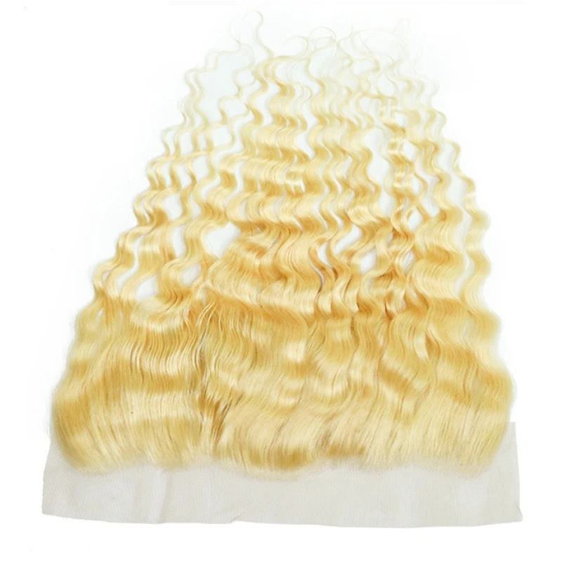 613 Blonde 13x4 Deep Wave Human Hair Lace Frontal Ear To Ear Lace Part Pre-Plucked 150% Density Full End Brazilian Virgin Hair