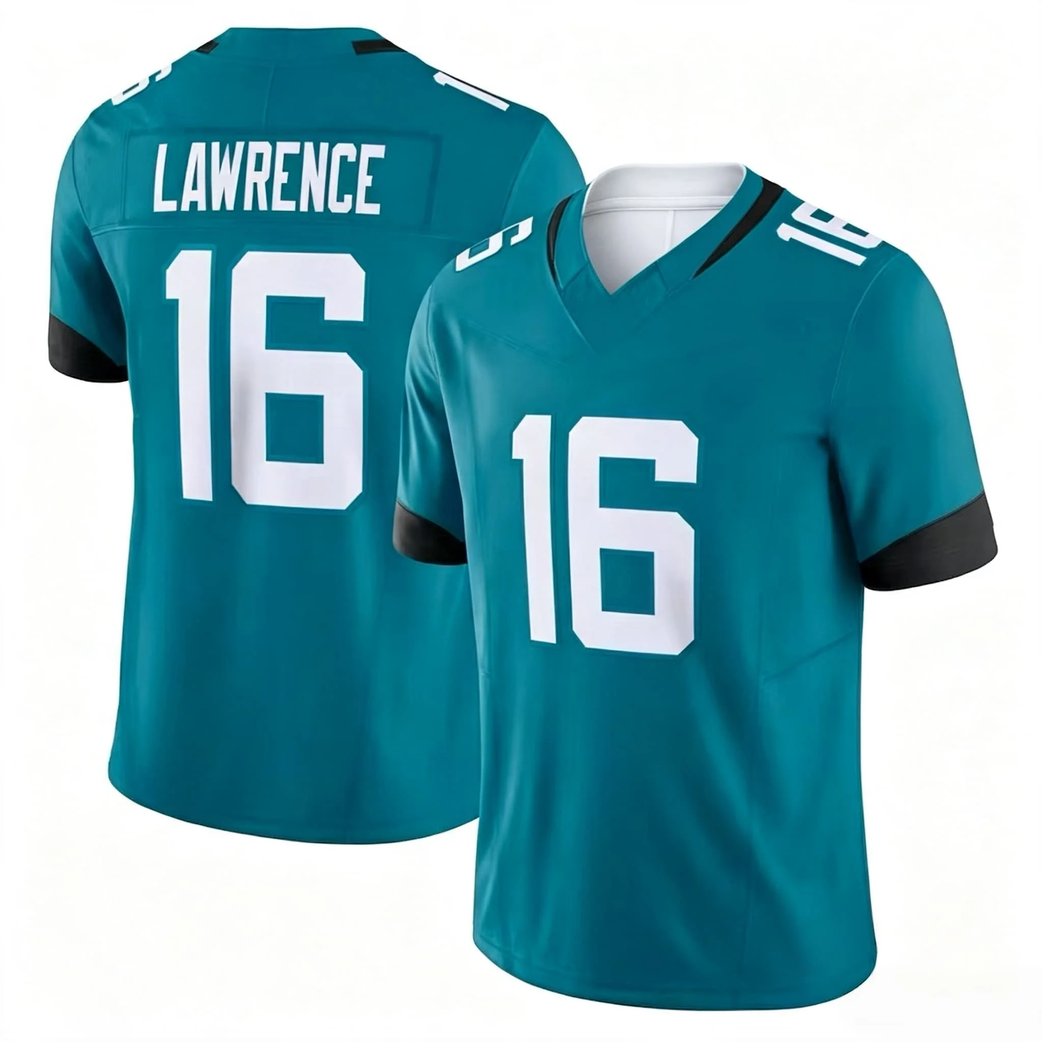 Herren # 16 Trevor Lawrence Teal Limited Edition Kurzarm American Football Top Rugby Sport Uniform Familien-Matching T-Shirt – Detail 4