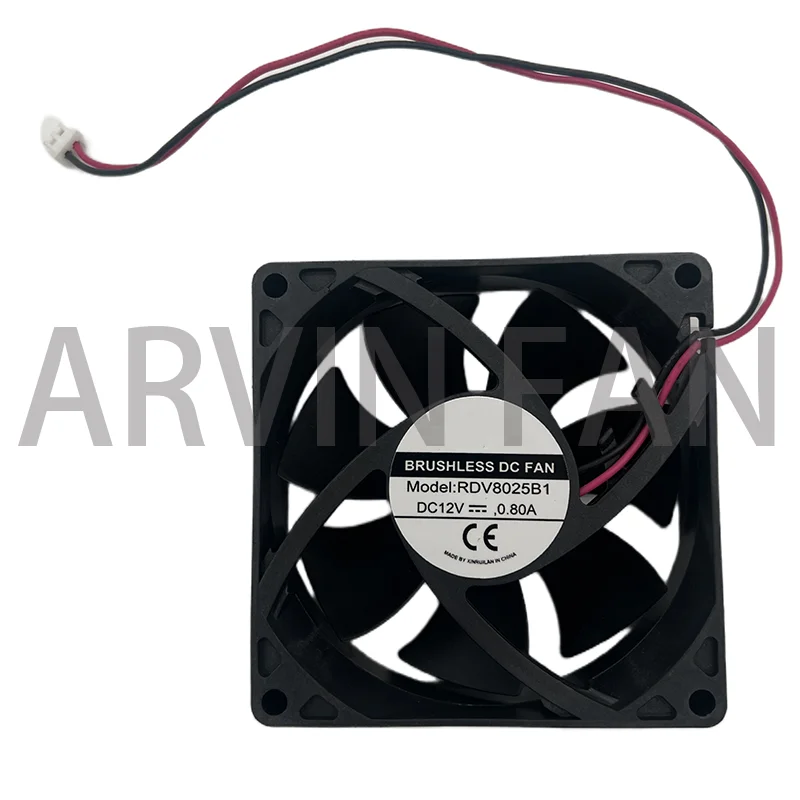 RDV8025B1 ventilador de refrigeración de alto volumen para fuente de alimentación, 8cm, 80mm, 80x80x25mm, 12V, 0.80A, 2 cables, 2 pines, bolas dobles