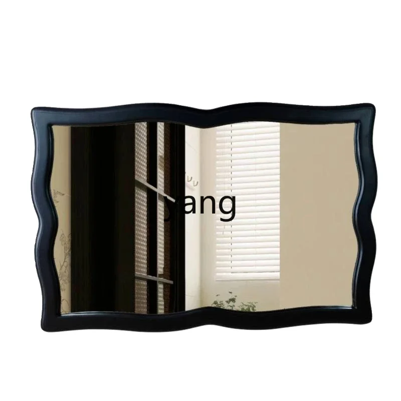 LTT, solid wood square bathroom mirror toilet wavy makeup mirror retro lace special-shaped mirror