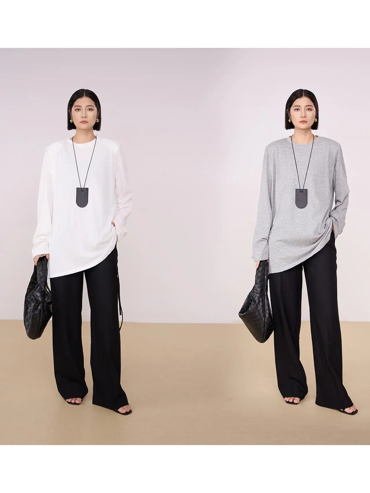 

Xinye Ni Long Staple Cotton Long Sve round Ne Loose Fit Base irt Women's Spring Lazy Loose Feeling T-irt Top