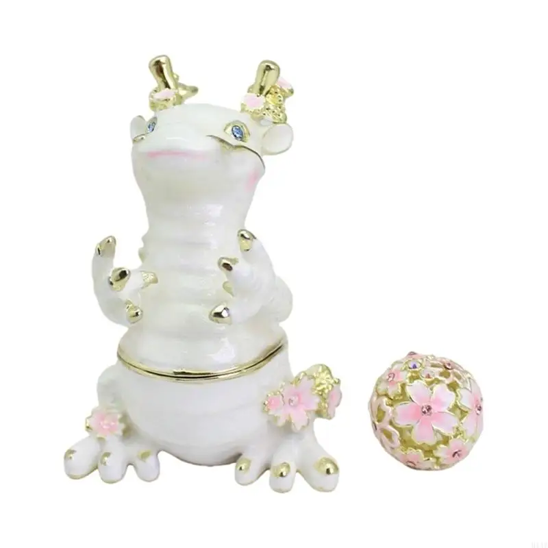 

91AF Artistic Handcraft Enamel Dragon Jewelry Holder With Pink Flower Decoration