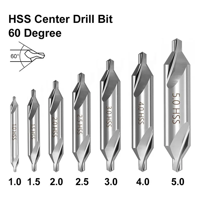 XCAN HSS Combined Center Drills 60 Degree Countersinks Angle Bit Set 1.0mm 1.5mm 2.0mm 2.5mm  3.5mm 5mm Metal Drill Bit