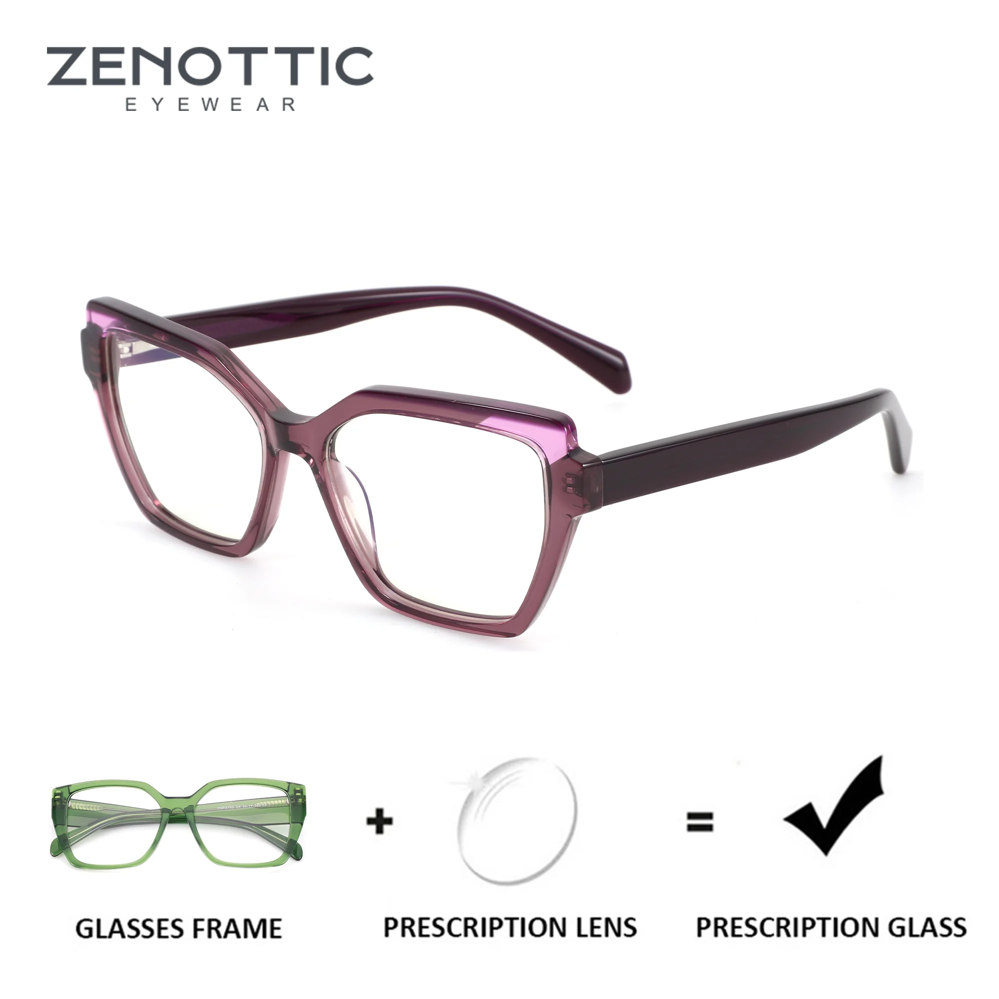 

ZENOTTIC (S Size) New Arrivals Butterfly Prescription Eyeglasses Handmade Acetat Square Photochromic Optical Glasses for Women