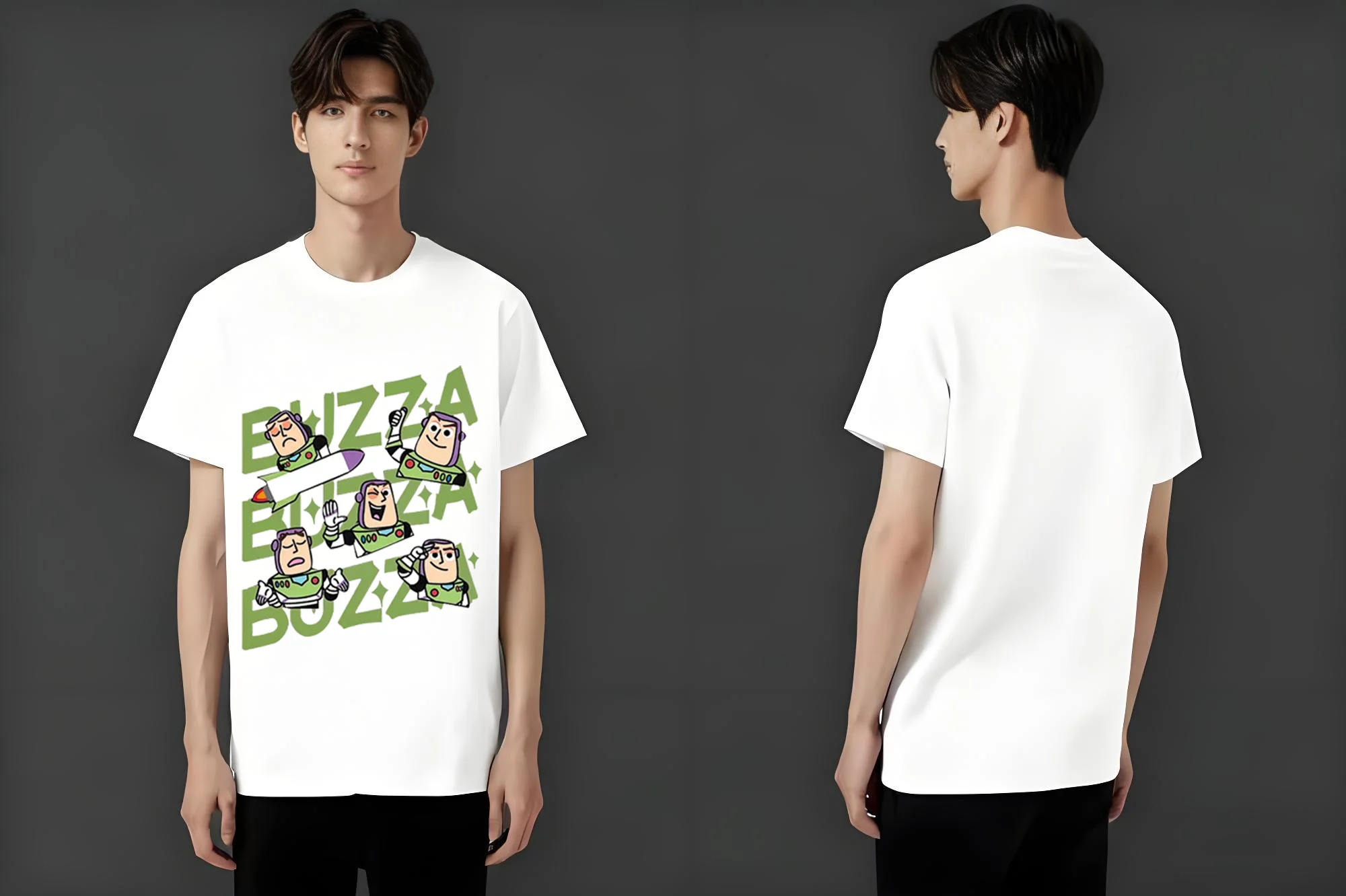 

2025 New Buzz Lightyear Cartoon Print T Shirt White Color Short Sleeve Tee Unisex Casual Streetwear Top for Men and Women
