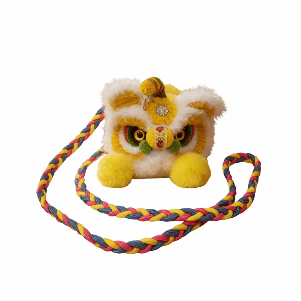 Kintted New Year Shoulder Bag Chinese Style Storage Crochet Lion Dance Bag Spring Festival Coin Purse Plush Messenger Bag