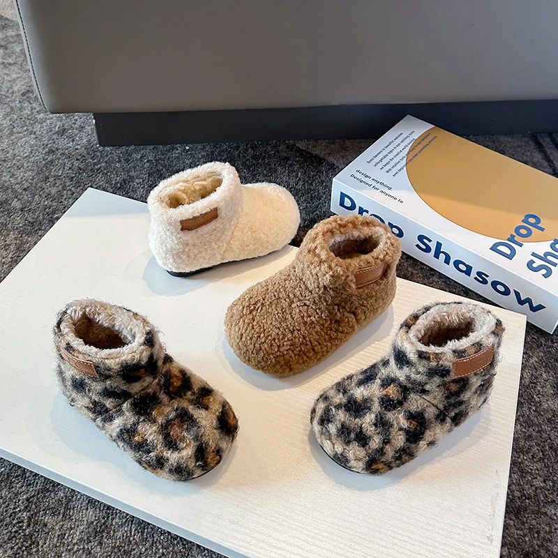 

Children Short Boots Leopard Pattern Fashion Kids Princess Boots Suede Warm 2025 Winter New Girls Casual Boots Non-slip Soft