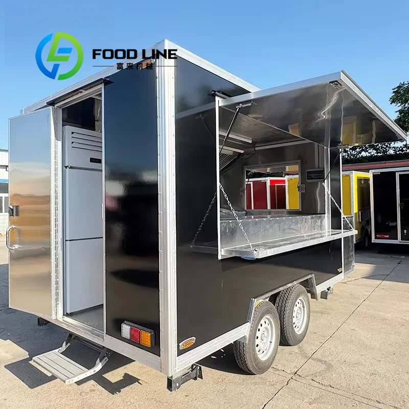Mobile Food Cart Trailer, Lockable Service Window Anti‑Theft Mobile Vending Cart Trailer For Evening Night‑Time Snack Selling