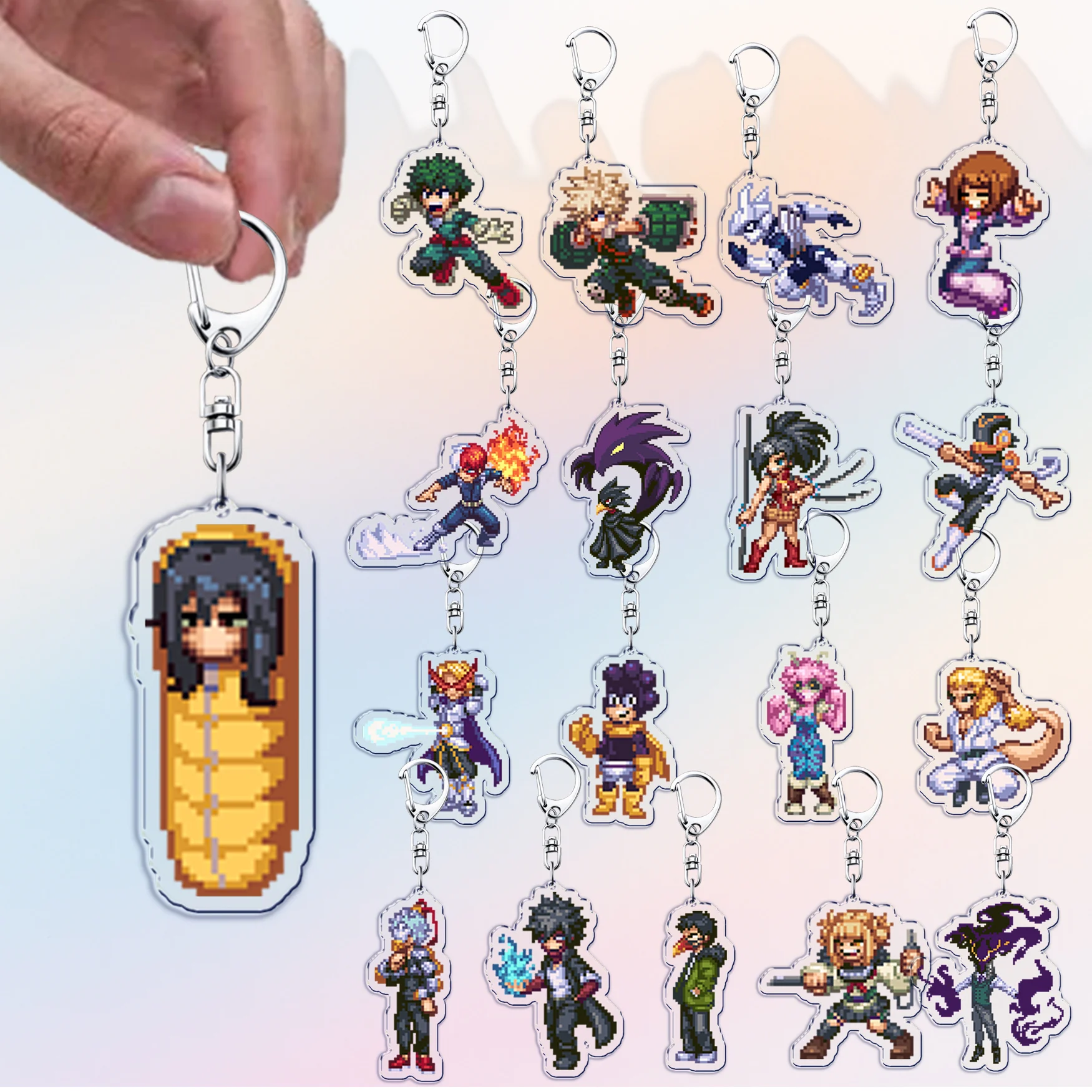 Pixel Style Anime Chibi Schlüsselanhänger Zubehör Taschenanhänger Niedliche Kawaii Manga Schlüsselanhänger Schmuck Fans Freunde Geschenk