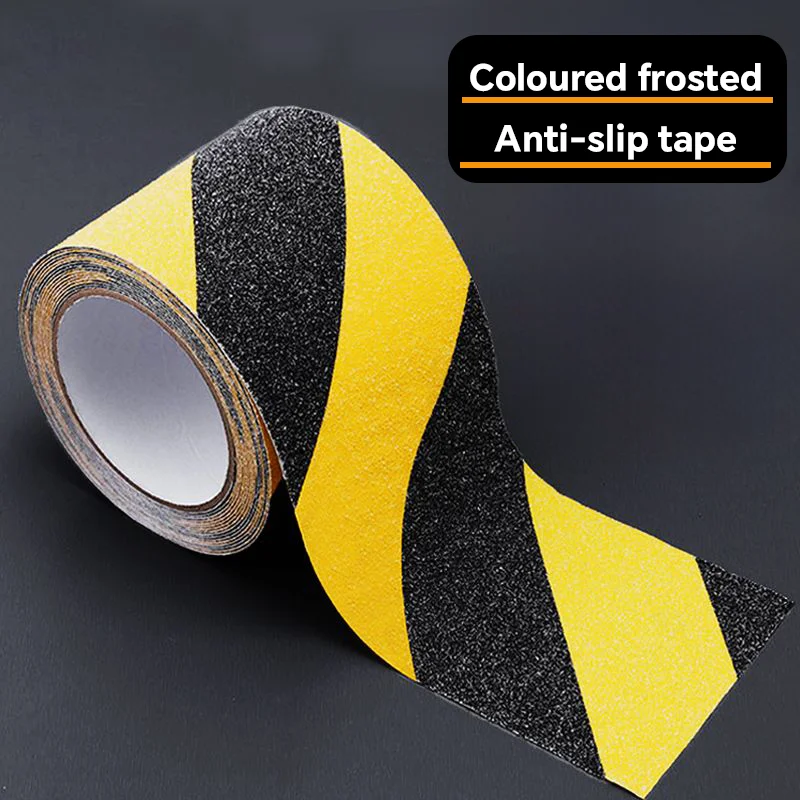Frosted Anti-Slip Warning Tape, PVC Black and Yellow Warning Line Landmark Sticker, Ground Anti-Slip Tape Marking