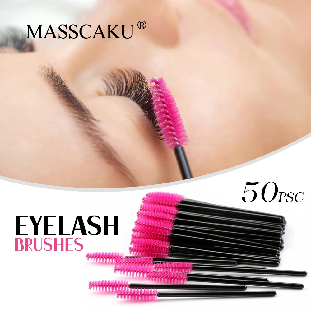 

MASSCAKU 50Pcs Disposable Eyelash Brushes Makeup Tools Eyebrow Brush Mascara Wands Applicator Brush