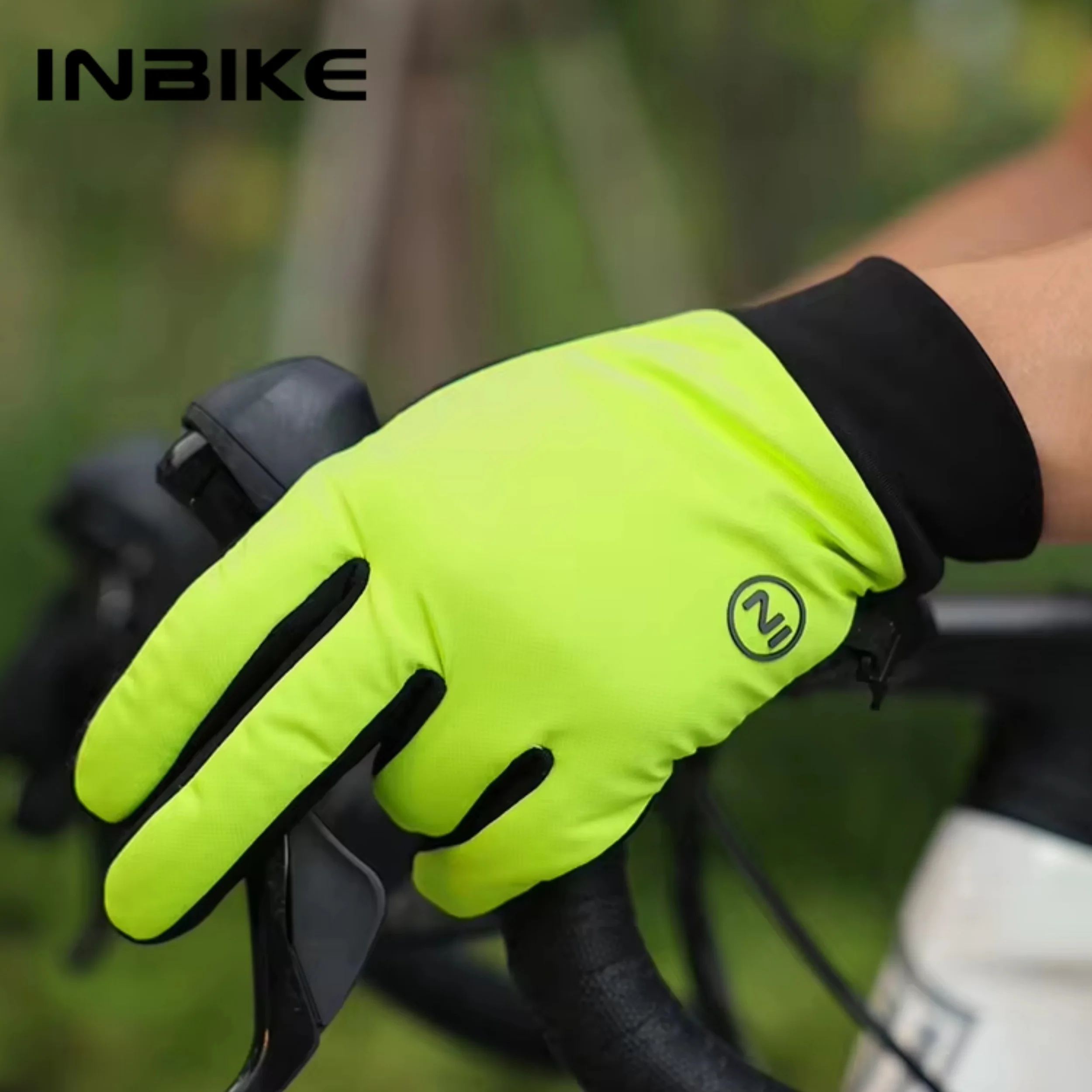 INBIKE Winddichte Fleece-Herren-Fahrradhandschuhe, warm, Vollfinger-Touchscreen, stoßdämpfend, rutschfest, lange Finger, Rennrad