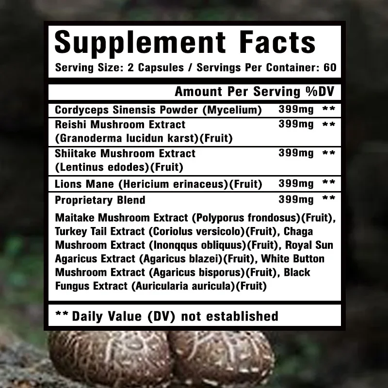 Mushroom Complex Supplements - Nootropic Brain Supplement for Memory and Focus, Relieve Stress