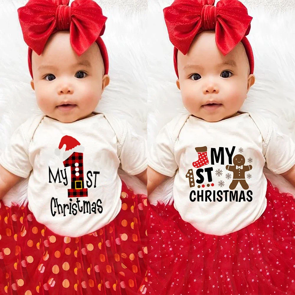 My First Christmas Newborn Girl Red Romper Jumpsuit Baby Girl Casual Short Sleeve Toddler Cake Dresses Christmas Best Gifts