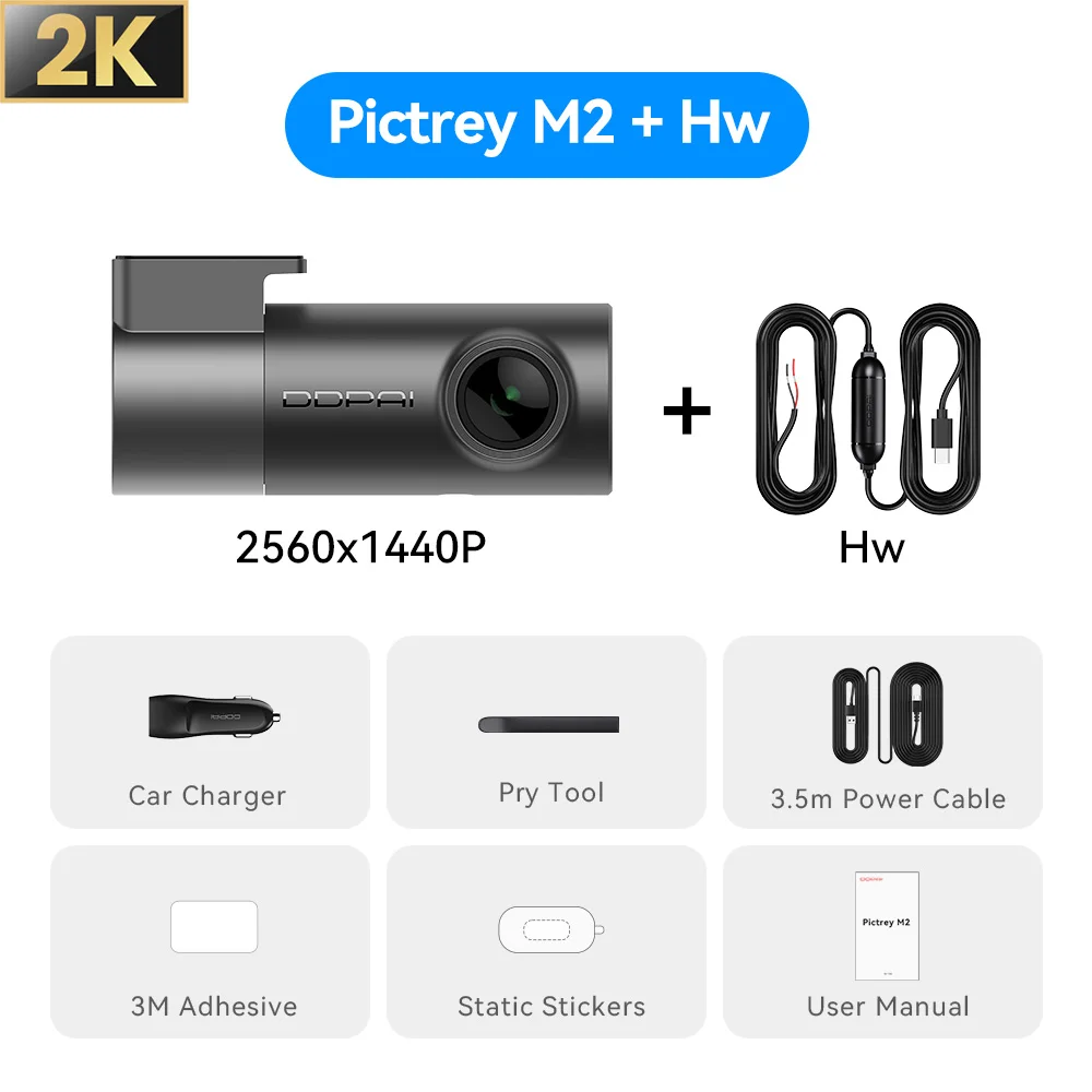 DDPAI M2 2K Dash Cam 330 ° Draaibare auto-DVR met slimme stembediening Nachtzicht Ondersteuning 24 uur parkeermonitor