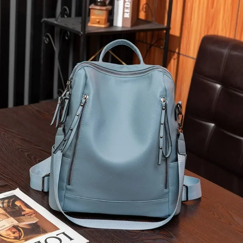 Genuine Leather Brand Backpack For Women  Fashion Travel Bagpack High Quality School Bags Casual Lides Shoulder Bag Sac