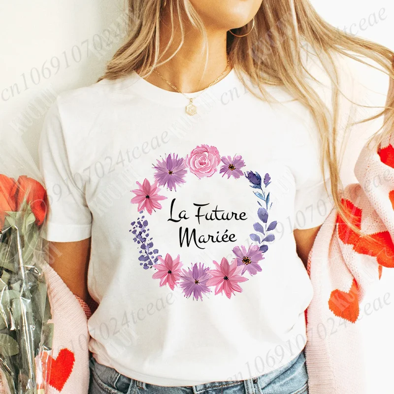 Team Bride T-Shirt French Women Bachelorette Hen Bridal Shower Wedding Party Y2k Tops Evjf Future Bride To Be Short Sleeved Tees