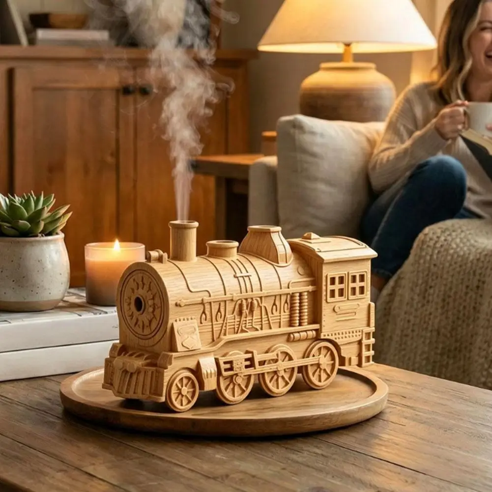 300ml Aromatherapy Machine Humidifier Retro Steam Train Quiet Ultrasonic Remote Control Home Office Bedroom Air Purifier Spray