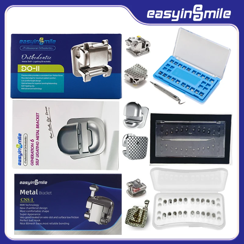 

Сферические самолигирующиеся ортодонтические брекеты для брекетов, пассивные слоты .022, Roth/MBT 345, материалы для стоматолога Easyinsmile