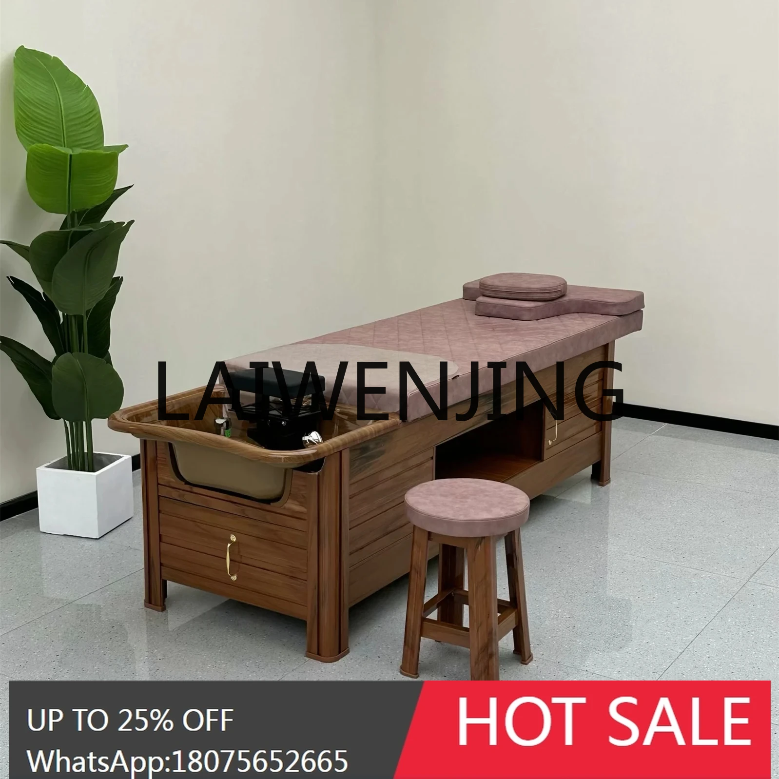 RWJ Massage Couch for Hair Salon Thai Bed Lying Completely Hairdressing Shampoo Chair Barber Shop