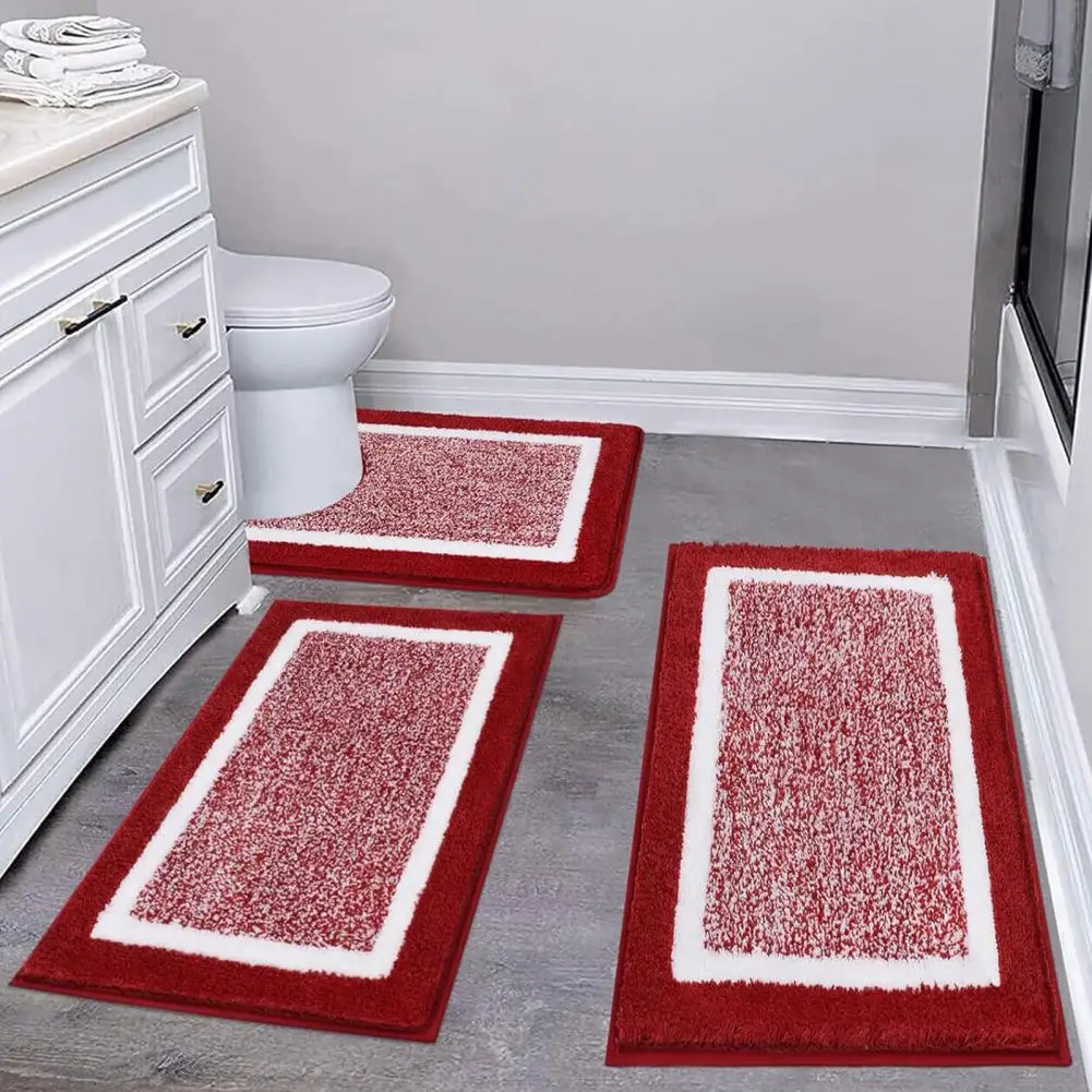 Absorbent Bathroom Mat 3pcs Bathroom Mat Set Highly Absorbent Anti-slip Bath Rugs Washable Cozy Floor Mats for Sink Toilet